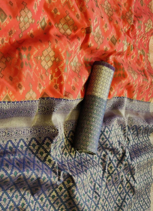 Charming Orange Silk Thread Weaving Traditional Designer Saree