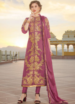 Wonderful Lavender Chanderi Silk Designer Churidar Suit