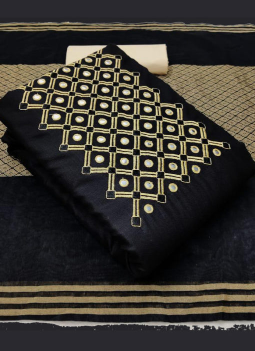 Amazing Black Slub Cotton Embroidered Work Designer Salwar Suit