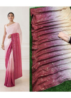 Elegant Hot Pink Crepe Sequence Work Bollywood Designer Saree