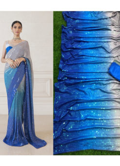 Royale Blue Crepe Sequence Work Bollywood Designer Saree
