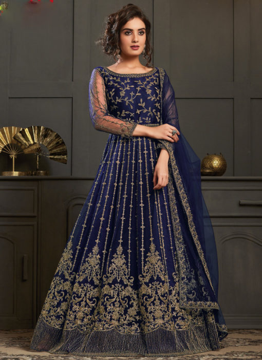 Lovely Blue Net Embroidered Work Designer Wedding Anarkali Suit