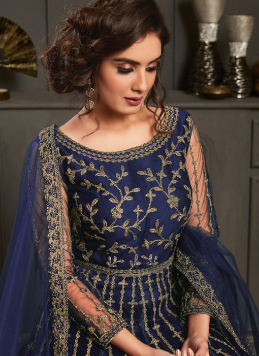 Lovely Blue Net Embroidered Work Designer Wedding Anarkali Suit