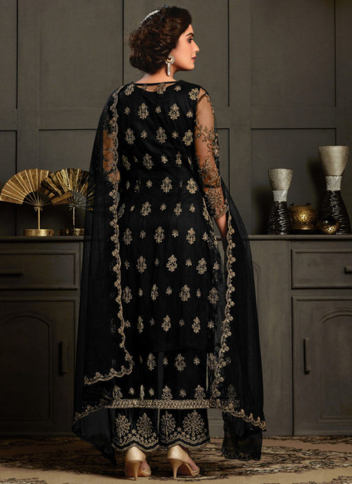 Elegant Black Net And Georgette Embroidered Work Designer Salwar Suit
