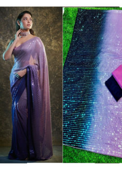 Lavish Purple Crepe Sequence Work Bollywood Designer Saree