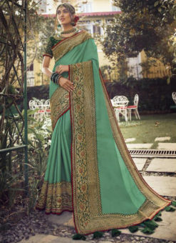 Lovely Sea Green Tusser Silk Zari Weaving Wedding Saree