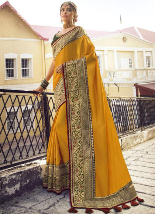 Classic Yellow Tusser Silk Zari Weaving Wedding Saree