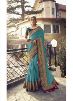 Angel Sky Blue Tusser Silk Zari Weaving Wedding Saree