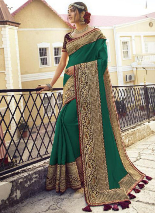 Graceful Green Tusser Silk Zari Weaving Wedding Saree