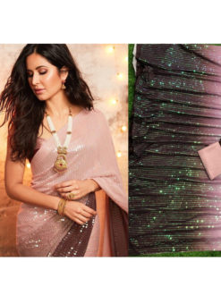 Glorious Hot Pink Crepe Sequence Work Bollywood Designer Saree