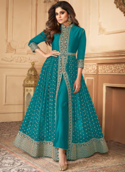 Amazing Sky Blue Georgette Embroidered Work Designer Anarkali Suit