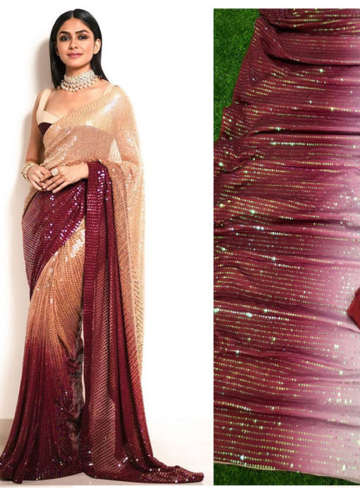 Classic Maroon Crepe Sequence Work Bollywood Designer Saree