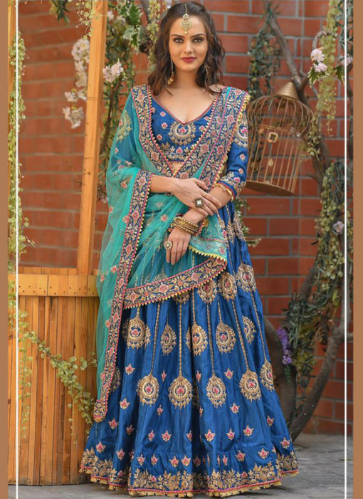 Beautiful Morpich Silk Resham Work Designer Wedding Lehenga Choli