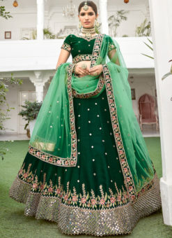 Elegant Green Heavy Silk Designer Mirror Work Wedding Wear Lehenga Choli