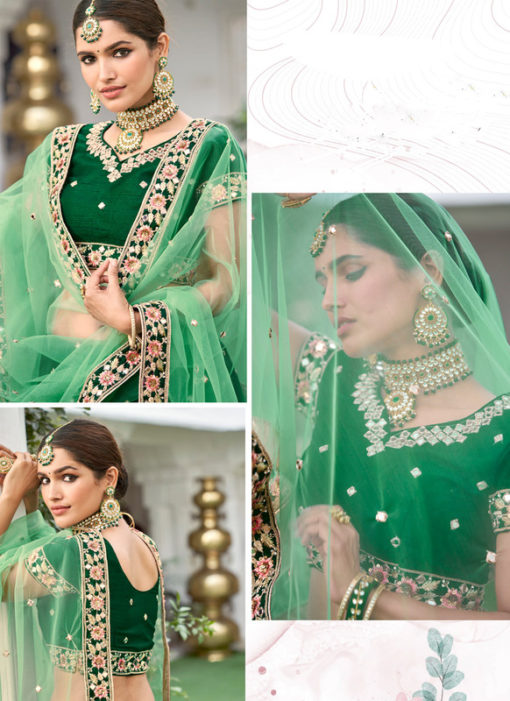 Elegant Green Heavy Silk Designer Mirror Work Wedding Wear Lehenga Choli