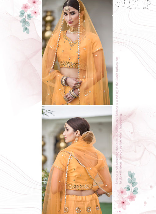 Amazing Yellow Mirror Work Silk Designer Wedding Lehenga Choli