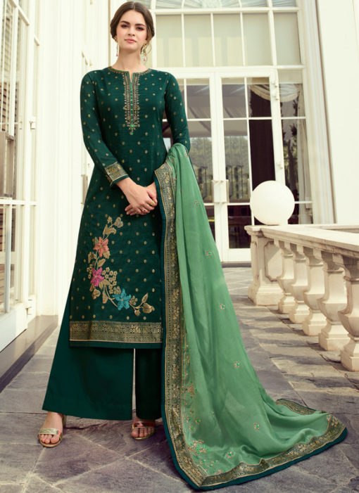 Green Party Wear Zari Work Designer Viscose Salwar Suit