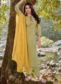 Graceful Green Chanderi Silk Designer Embroidered Work Salwar Suit