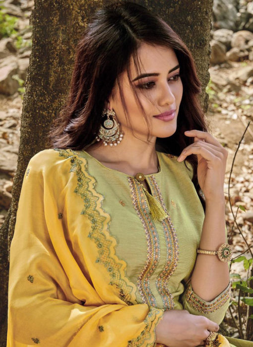 Graceful Green Chanderi Silk Designer Embroidered Work Salwar Suit