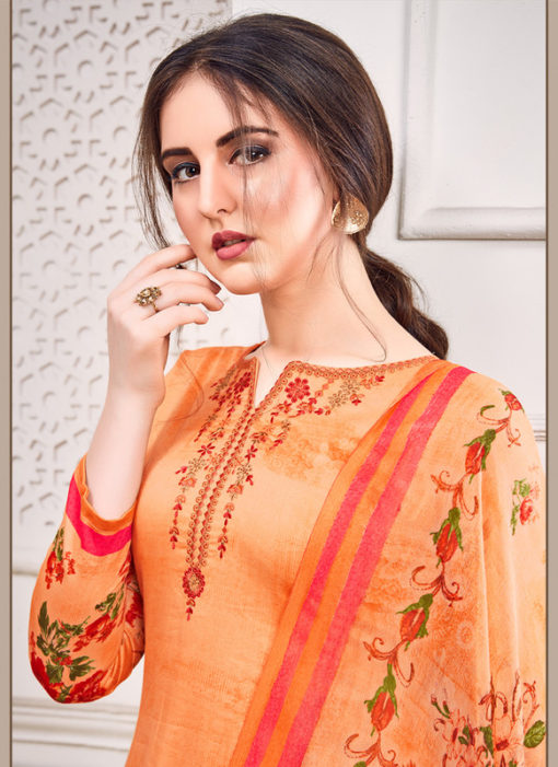 Orange Jam Satin Embroidered And Printed Party Wear Salwar Suit