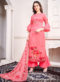 Peach Jam Satin Embroidered And Printed Party Wear Salwar Suit