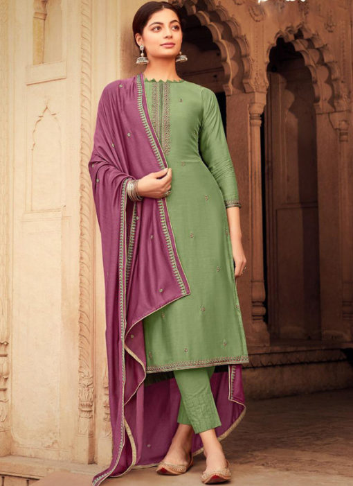 Green Party Wear Embroidered Work Viscose Designer Salwar Suit