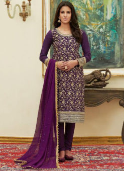 Fantastic Purple Satin Embroidered Work Party Wear Salwar Suit