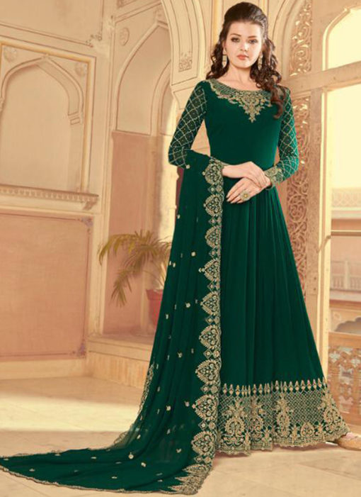 Embroidered Work Green Faux Georgette Party Wear Salwar Suit