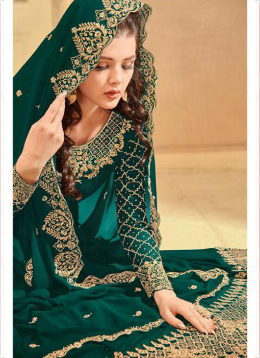 Embroidered Work Green Faux Georgette Party Wear Salwar Suit