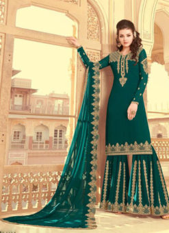 Rama Green Faux Georgette Designer Embroidered Salwar Suit