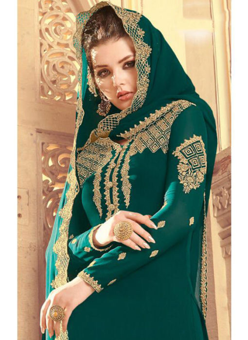 Rama Green Faux Georgette Designer Embroidered Salwar Suit
