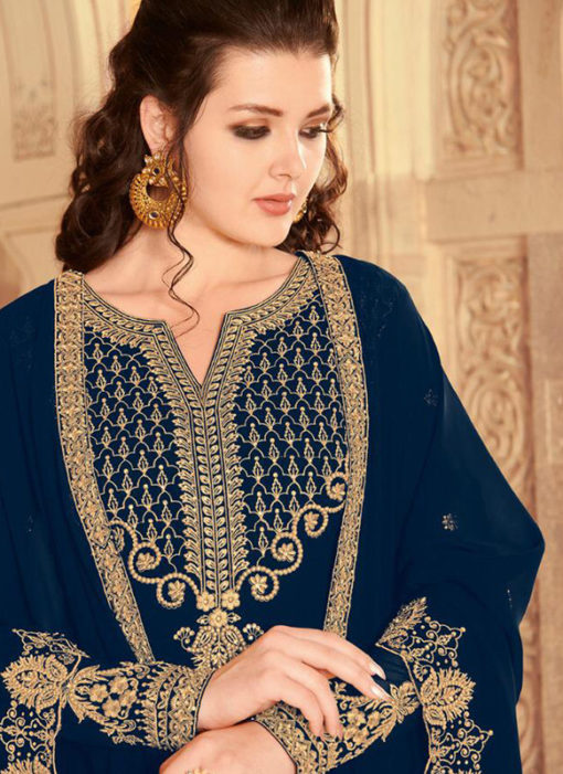 Blue Embroidered Work Party Wear Faux Georgette Salwar Suit