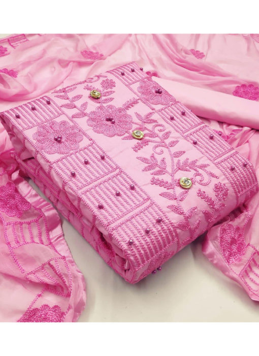 Smashing Pink Moti Work Designer Embroidered Cotton Salwar Kameez