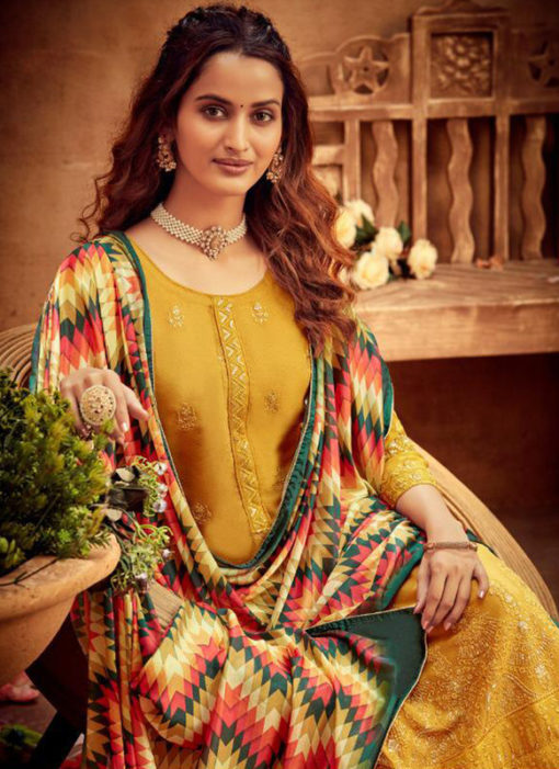 Lovely Yellow Viscose Embroidered Work Designer Palazzo Suit