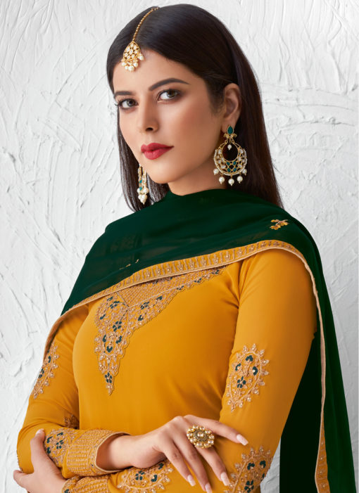 Embroidered Work Yellow Party Wear Designer Palazzo Suit