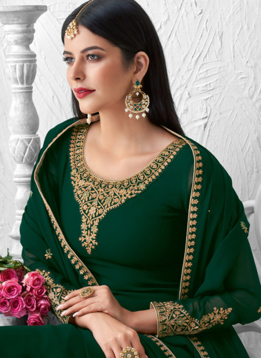 Palazzo Suit Georgette Designer Embroidered Work Green