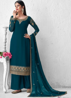 Georgette Embroidered Work Georgette Rama Palazzo Suit