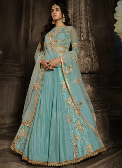 Sky Blue Georgette Floor Length Designer Embroidered Anarkali Suit