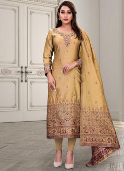 Regular Designer Embroidery Chiku Silk Salwar Suit