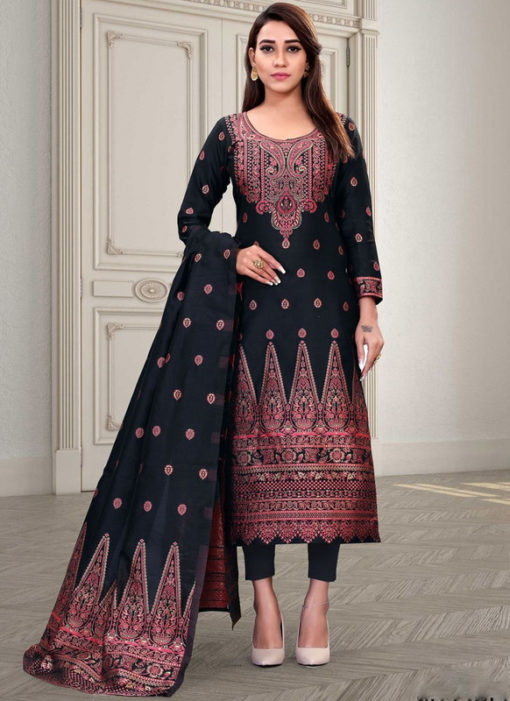 Regular Designer Embroidery Black Silk Salwar Suit