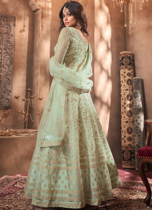 Shamita Shetty Pista Net Embroidered Work Bollywood Designer Anarkali Suit
