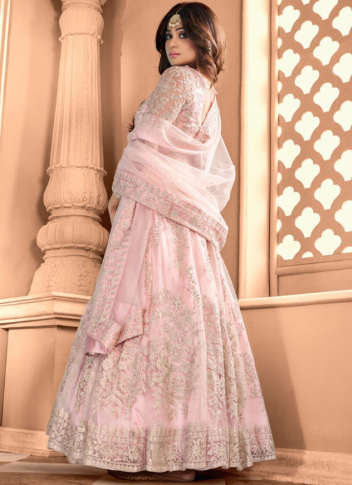 Shamita Shetty Baby Pink Net Embroidered Work Bollywood Designer Anarkali Suit