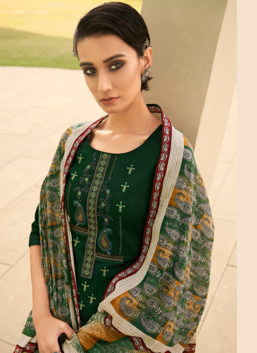 Beauteous Green Cotton Embroidered Work Designer Palazzo Suit