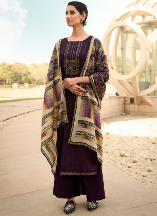 Engaging Purple Cotton Embroidered Work Designer Palazzo Suit