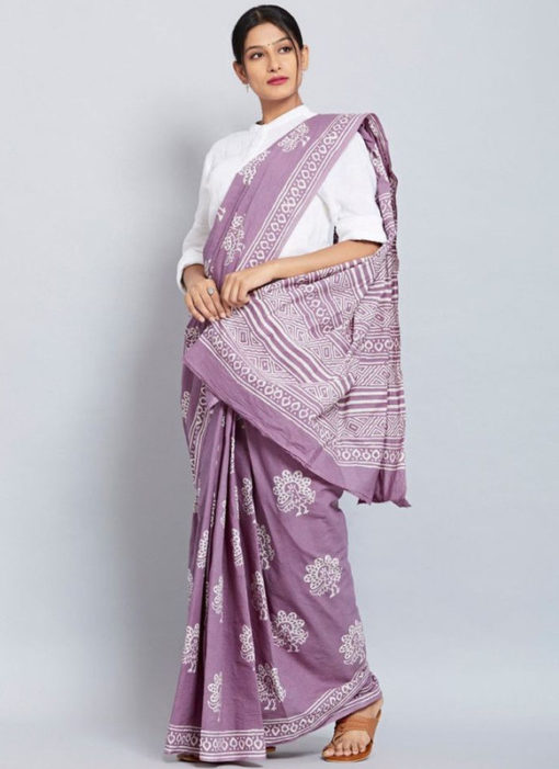Amazing Lavender Chanderi Silk Digital Print Casual Wear Saree