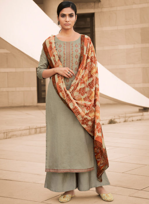 Amazing Beige Pure Cotton Embroidered Work Designer Palazzo Suit