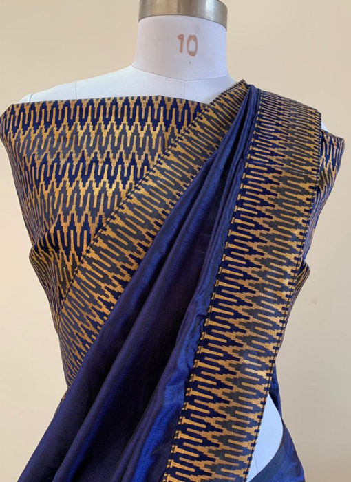 Amazing Blue Zari Weaving Border Designer Saree