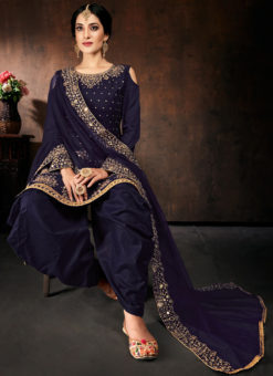 Lovely Blue Jam Cotton Real Mirror Work Designer Patiyala Salwar Suit