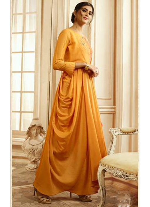 Opulent Orange Rayon Cotton Handwork Designe Kurti