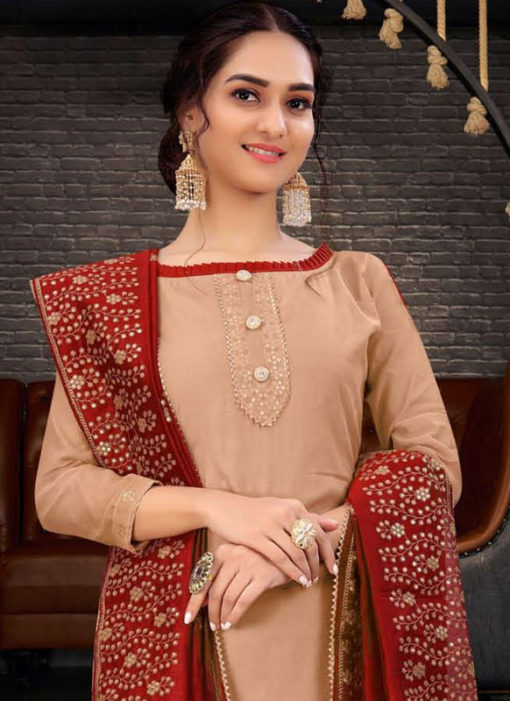 Mumtaz Brown Designer Chanderi Silk Embroidered Work Salwar Suit